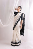 Pochampally Double Ikat Cotton Handloom Saree - Black/White