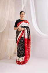 Pochampally Double Ikat Cotton Handloom Saree - Black/Red
