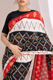 Pochampally Double Ikat Cotton Handloom Saree - Black/Red