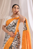 Pochampally Double Ikat Cotton Handloom Saree - Yellow/Grey
