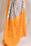 Pochampally Double Ikat Cotton Handloom Saree - Yellow/Grey