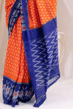 Pochampally Double Ikat Cotton Handloom Saree - Orange/Blue