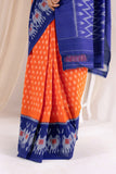 Pochampally Double Ikat Cotton Handloom Saree - Orange/Blue