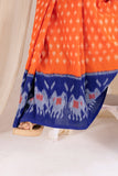Pochampally Double Ikat Cotton Handloom Saree - Orange/Blue