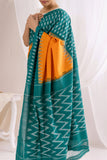 Pochampally Double Ikat Cotton Handloom Saree - Teal/Yellow
