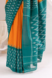 Pochampally Double Ikat Cotton Handloom Saree - Teal/Yellow