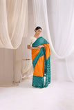 Pochampally Double Ikat Cotton Handloom Saree - Teal/Yellow