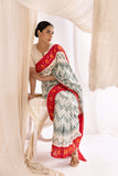 Pochampally Double Ikat Cotton Handloom Saree - Grey/Red