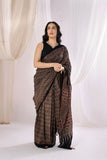 Pure Mul Cotton Ajrakh Hand Block Saree - Brown