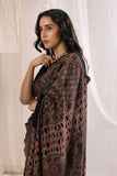 Pure Mul Cotton Ajrakh Hand Block Saree - Brown