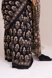 Pure Mul Cotton Ajrakh Hand Block Saree - Black/Brown