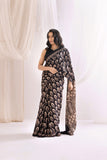 Pure Mul Cotton Ajrakh Hand Block Saree - Black/Brown
