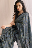 Pure Mul Cotton Ajrakh Hand Block Saree - Indigo