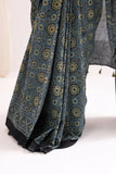 Pure Mul Cotton Ajrakh Hand Block Saree - Indigo