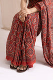 Pure Mul Cotton Ajrakh Hand Block Saree - Red