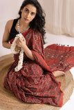 Pure Mul Cotton Ajrakh Hand Block Saree - Red