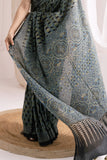 Pure Mul Cotton Ajrakh Hand Block Saree - Indigo