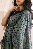 Pure Mul Cotton Ajrakh Hand Block Saree - Indigo