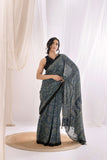Pure Mul Cotton Ajrakh Hand Block Saree - Indigo