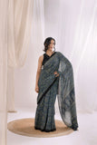 Pure Mul Cotton Ajrakh Hand Block Saree - Indigo
