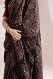 Pure Mul Cotton Ajrakh Hand Block Saree - Rich Brown