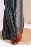 Pure Mul Cotton Ajrakh Hand Block Saree - Indigo