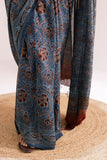 Pure Mul Cotton Ajrakh Hand Block Saree - Indigo