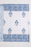 White/Blue Pure Cotton Mul Hand Block Saree