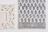 White/Grey Pure Cotton Mul Hand Block Saree