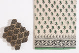 Ivory/Green Pure Cotton Mul Hand Block Saree