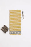 Lemon Yellow Pure Cotton Mul Hand Block Saree