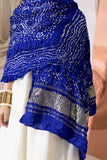 Royal Blue Pure Gaji Silk Bandhani Dupatta with Zari Lagdi Patta