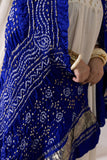 Royal Blue Pure Gaji Silk Bandhani Dupatta with Zari Lagdi Patta