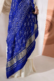 Royal Blue Pure Gaji Silk Bandhani Dupatta with Zari Lagdi Patta