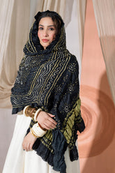 Black Pure Gaji Silk Bandhani Dupatta with Zari Lagdi Patta