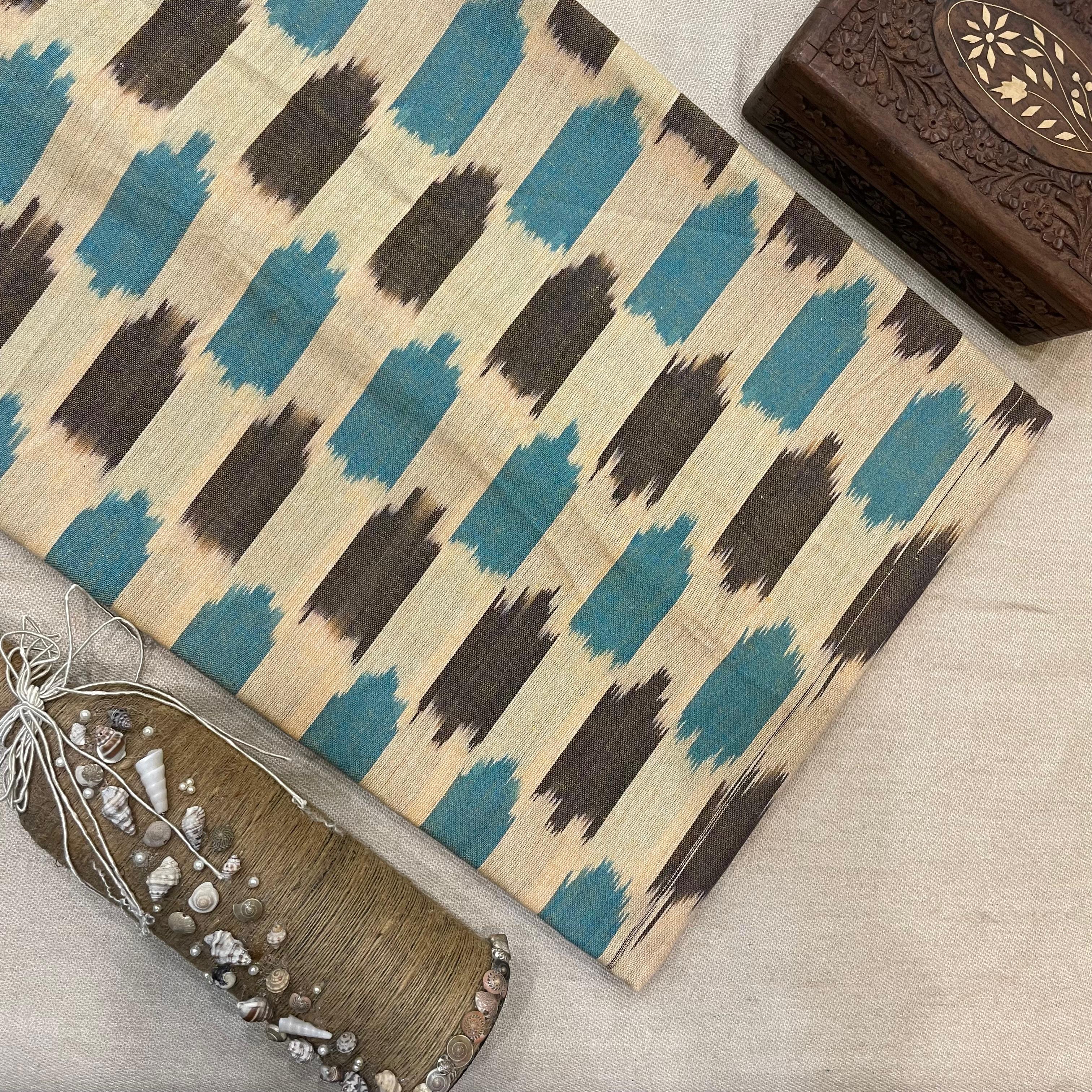 Pure Cotton Ikat Weaved Fabric - Ivory - Vastra Raag