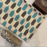 Pure Cotton Ikat Weaved Fabric - Ivory - Vastra Raag