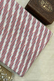 Pure Cotton Ikat Weaved Fabric - White & Red