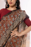 Maroon - Kota Doria Bagru Hand Block Printed Saree