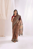 Maroon - Kota Doria Bagru Hand Block Printed Saree
