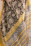 Yellow - Kota Doria Bagru Hand Block Printed Saree