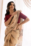 Cream - Kota Doria Bagru Hand Block Printed Saree