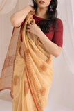 Ivory - Kota Doria Bagru Hand Block Printed Saree