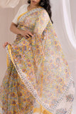 Yellow - Kota Doria Bagru Hand Block Printed Saree
