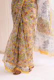 Yellow - Kota Doria Bagru Hand Block Printed Saree