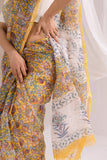 Yellow - Kota Doria Bagru Hand Block Printed Saree