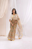 Yellow - Kota Doria Bagru Hand Block Printed Saree