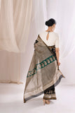 Black - Bagru Handblock Printed Maheshwari Silk Saree
