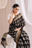 Black - Bagru Handblock Printed Maheshwari Silk Saree