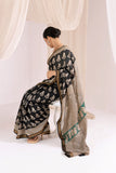 Black - Bagru Handblock Printed Maheshwari Silk Saree